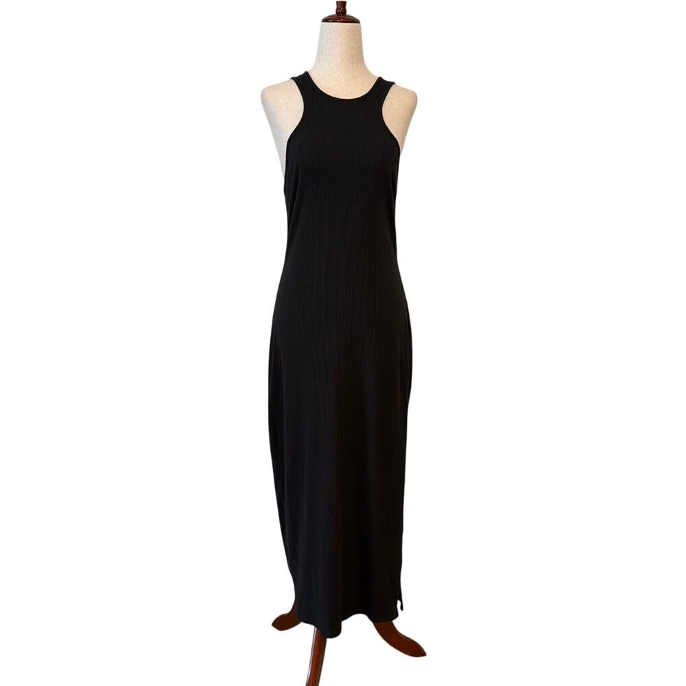 NWT Urban Outfitters Black Ribbed Cross-Back Cutout Midi Dress Women’s Medium